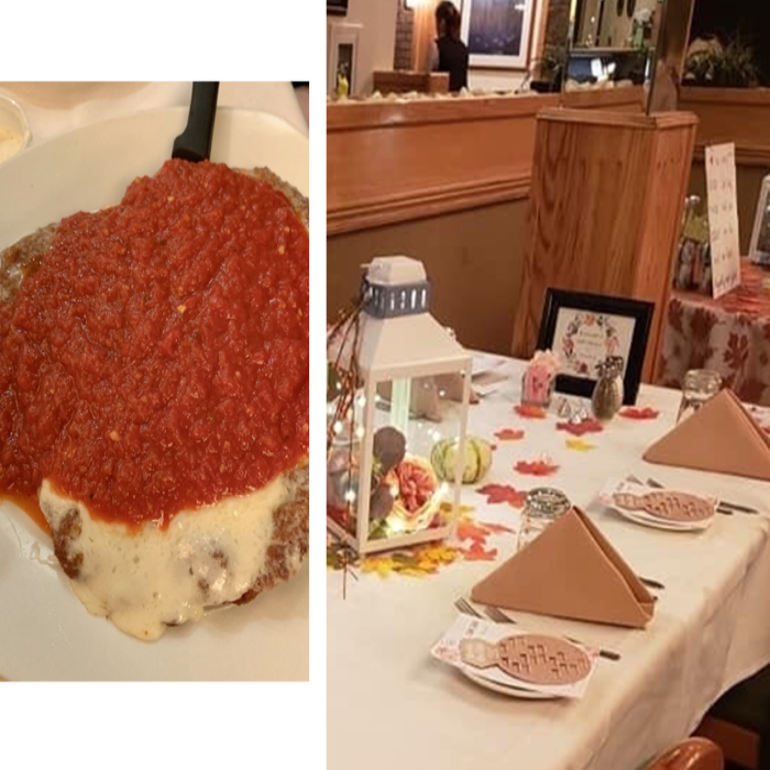 Georgine's dining room and chicken parmesan