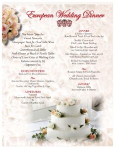 Affordable Wedding package at Georgine's - European Wedding Dinner